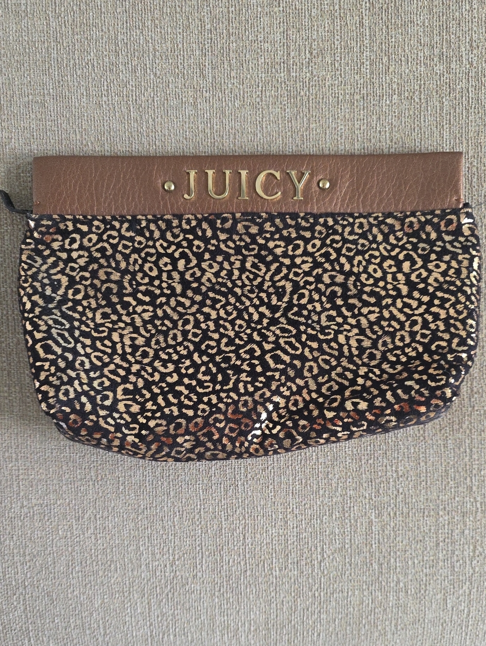 Juicy Couture Leopard Print Clutch with Brown Trim